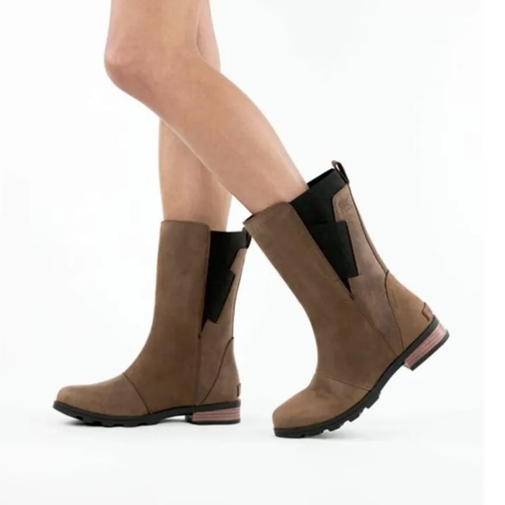 Sorel Emelie Brown Leather Mid Boots